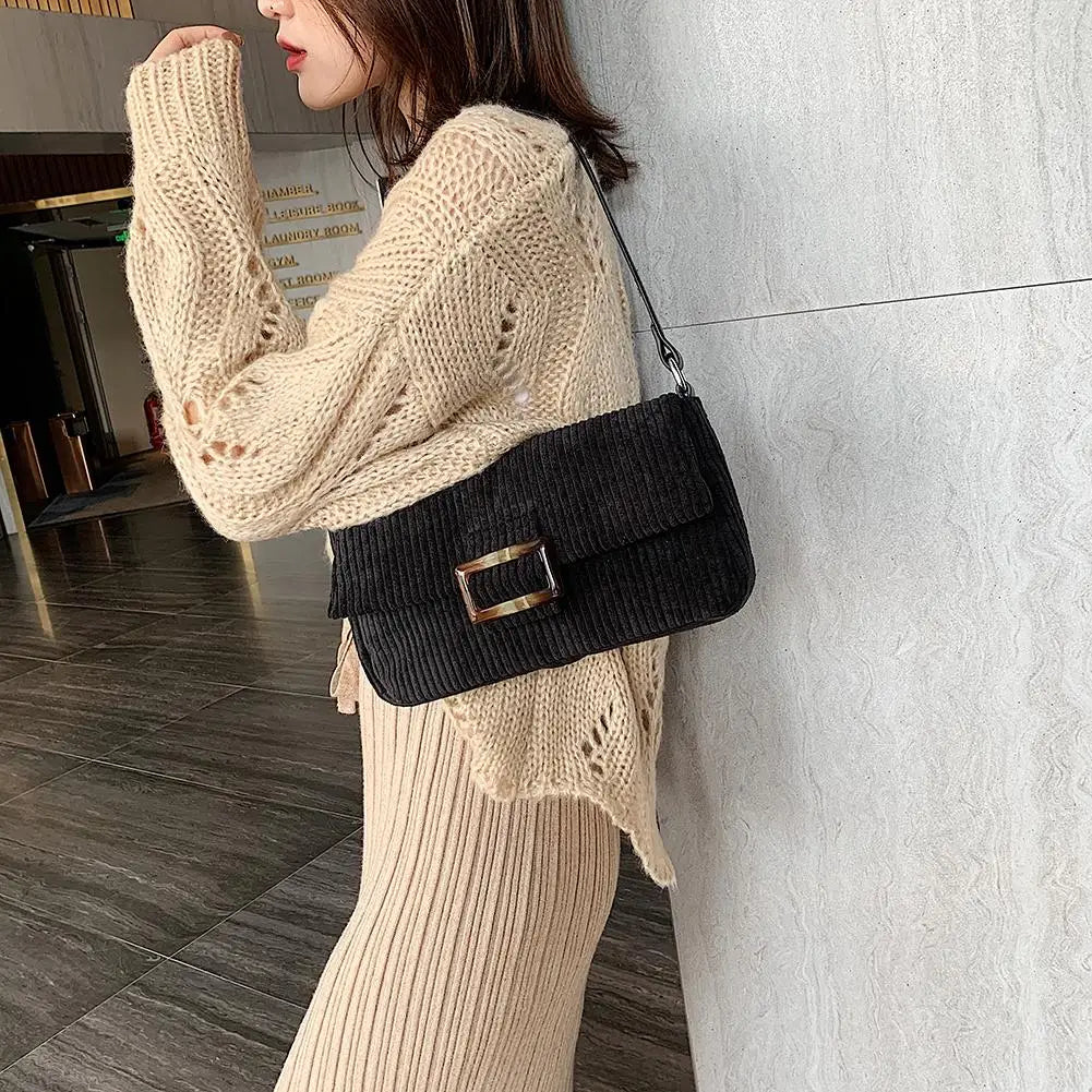 Casual Corduroy Women's Shoulder Bag, Top-Handle Purse