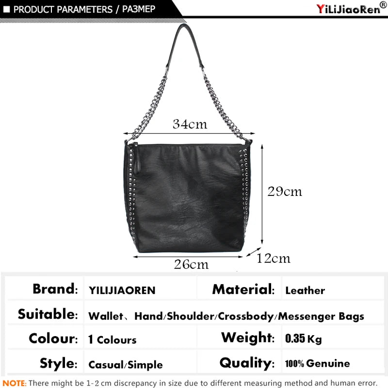 Casual Rivet Shoulder Bag Chain Crossbody Bags for Women Leather Handbags