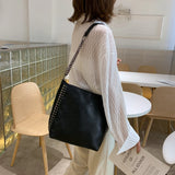 Casual Rivet Shoulder Bag Chain Crossbody Bags for Women Leather Handbags