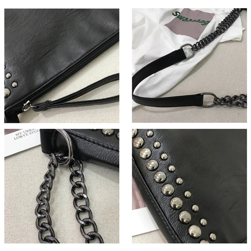 Casual Rivet Shoulder Bag Chain Crossbody Bags for Women Leather Handbags