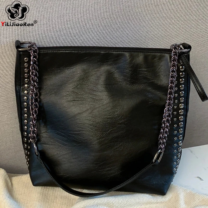 Casual Rivet Shoulder Bag Chain Crossbody Bags for Women Leather Handbags