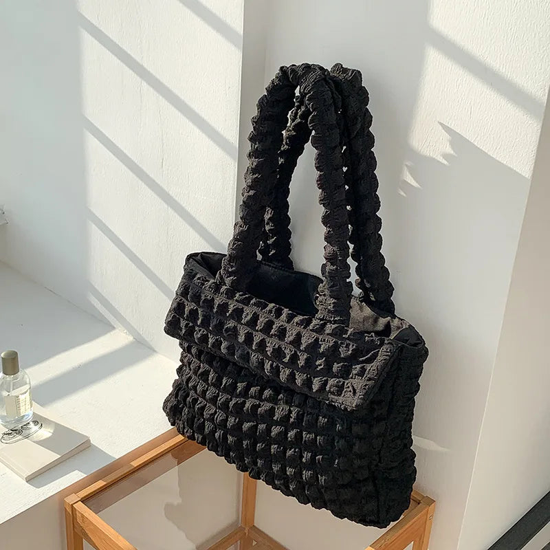 Casual Ruched Large Capacity Tote Bag Quilted Women Shoulder Bags