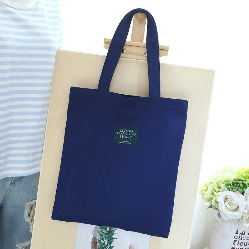 Casual Shoulder Bag Canvas Shopping Bag Zipper Reusable Bag