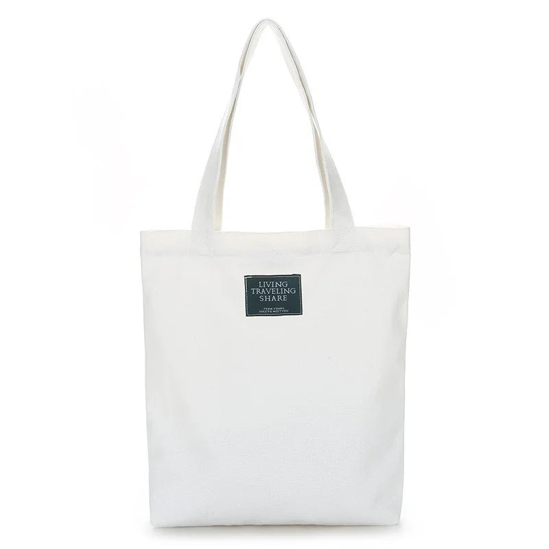 Casual Shoulder Bag Canvas Shopping Bag Zipper Reusable Bag