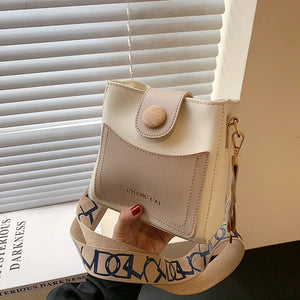 Casual Shoulder Bag Women Summer Bucket Bag Wide Shoulder Strap Shoulder Messeng