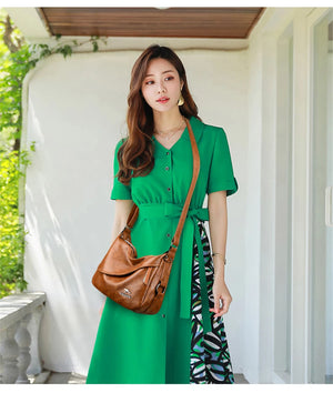 Casual Solid Color Shoulder Bag Women Messenger Handbag Zipper