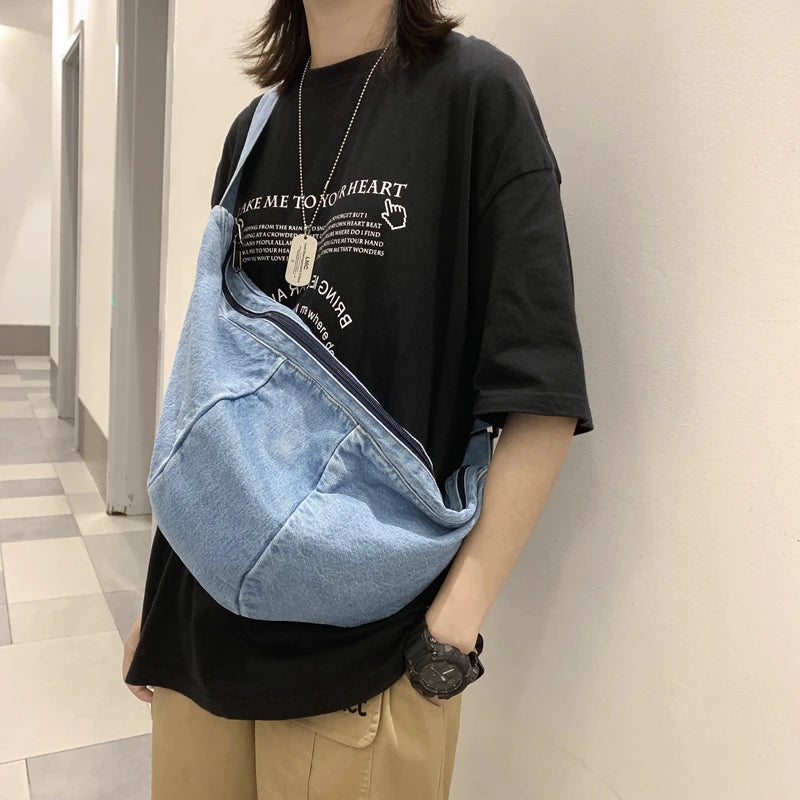 Large Canvas Shoulder Bag Women High Capacity Shopping Crossbody Denim Messenger