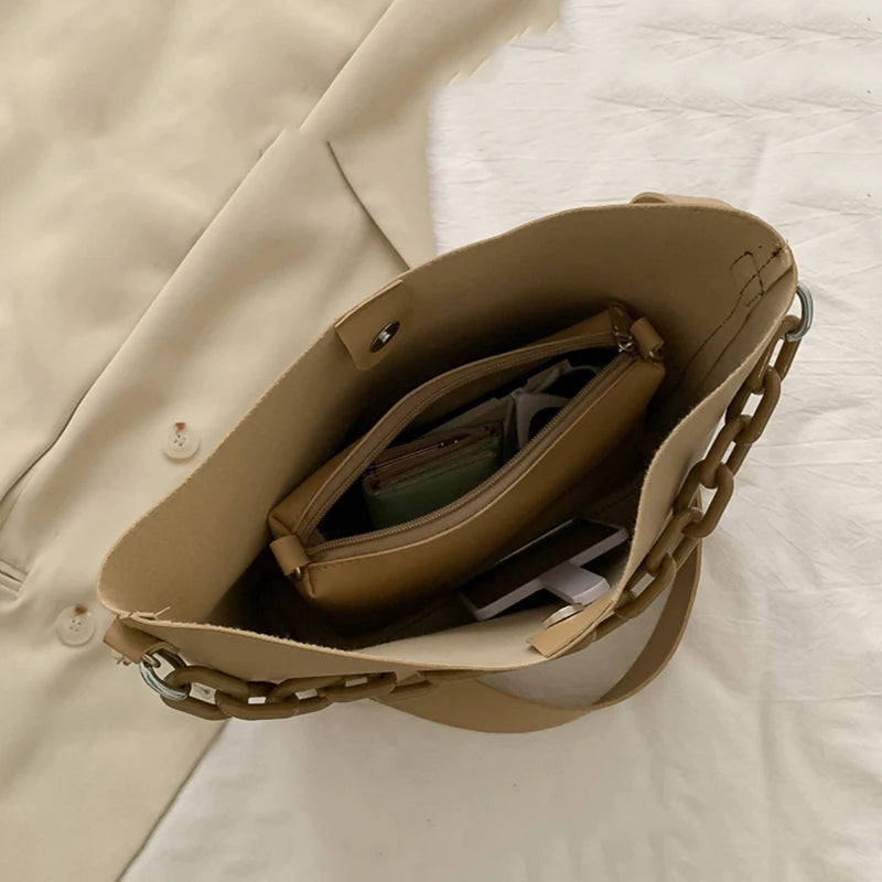 Casual Simply Buckets Pu Leather Shoulder Bag