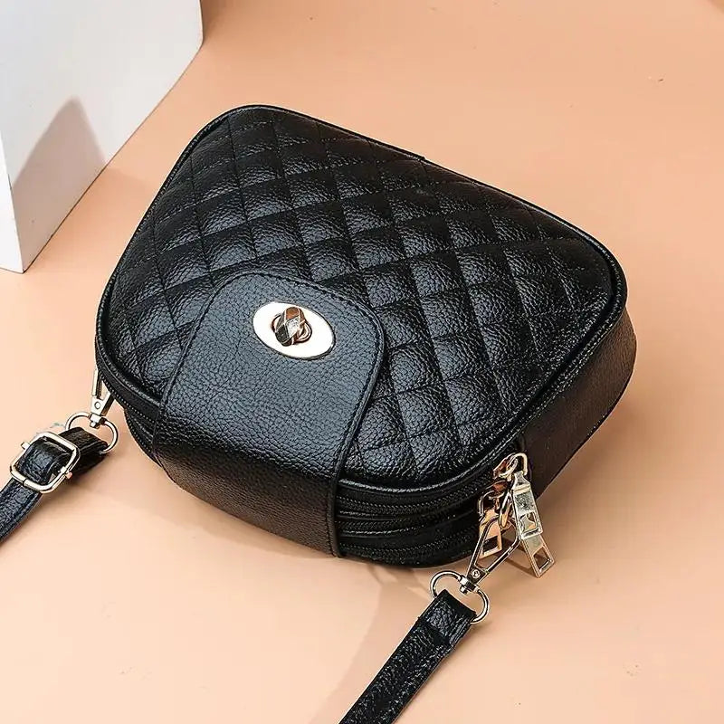 Casual Small Bag Shoulder Crossbody Bag Women's Pu Leather Diamond Round Bag