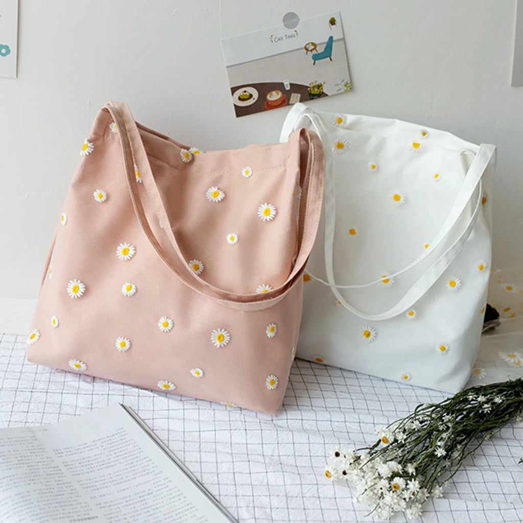 Casual Daisy Shoulder Bag Canvas Handbags Tote for Women