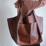 Casual Soft Tote Women Handbags Aged Metal Look PU Leather Shoulder Bag
