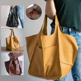 Casual Soft Tote Women Handbags Aged Metal Look PU Leather Shoulder Bag