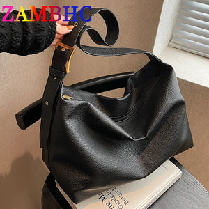 Casual Leather Shoulder Bag for Women High Capacity Handbag Solid Female