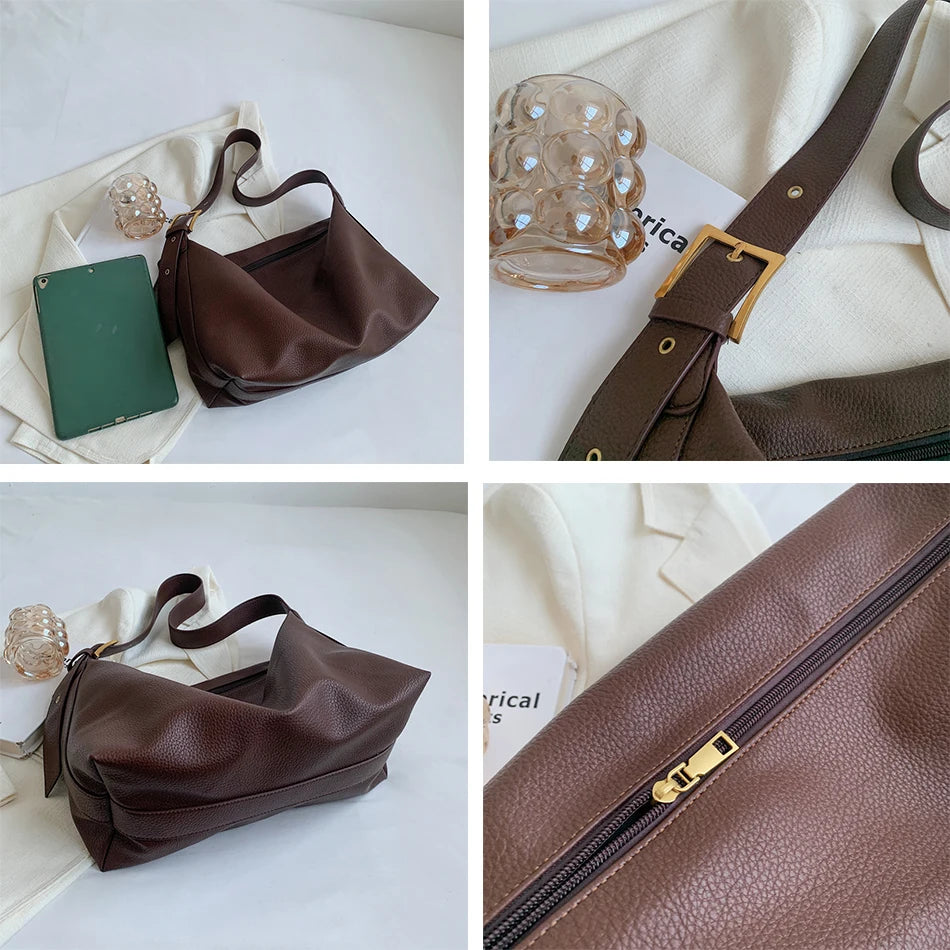 Casual Leather Shoulder Bag for Women High Capacity Handbag Solid Female