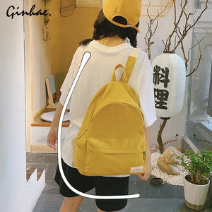 Casual Solid Appliques Knapsack Canvas Backpack Women Students