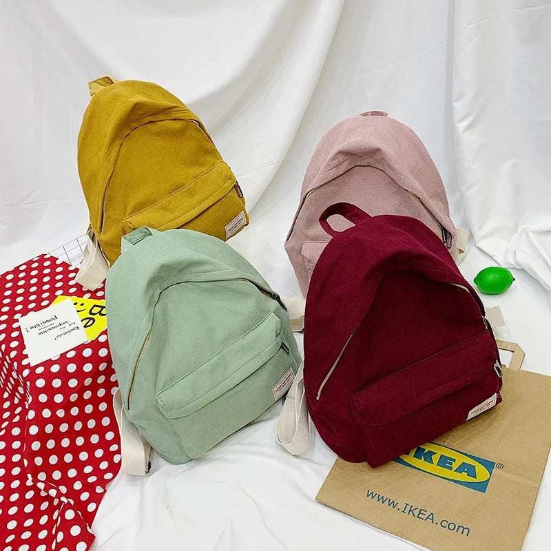 Casual Solid Appliques Knapsack Canvas Backpack Women Students