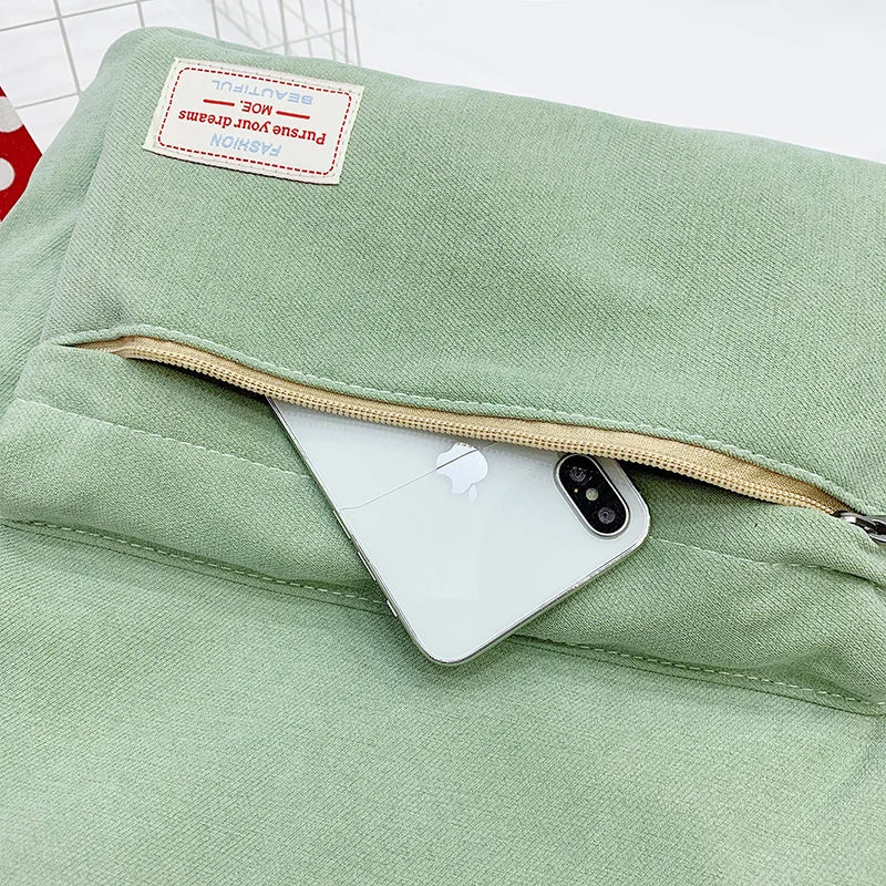 Casual Solid Appliques Knapsack Canvas Backpack Women Students