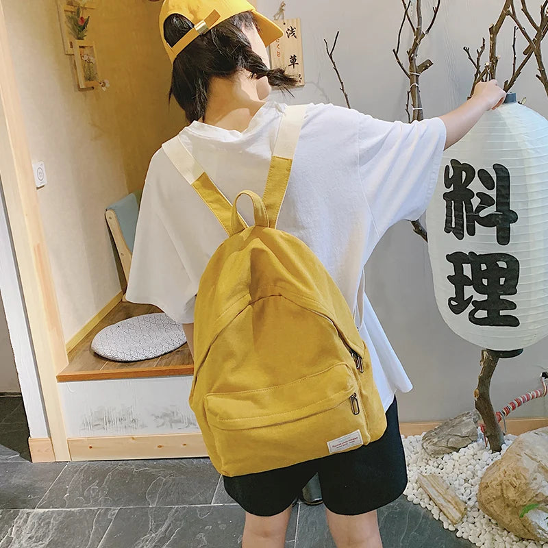 Casual Solid Appliques Knapsack Canvas Backpack Women Students