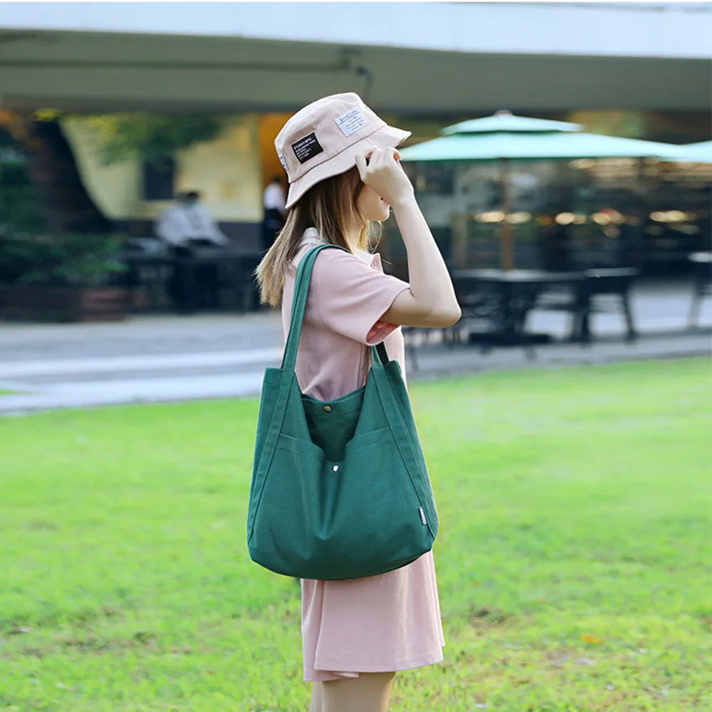 Casual Solid Canvas Shoulder Bags Large Capacity Female Tote Bag