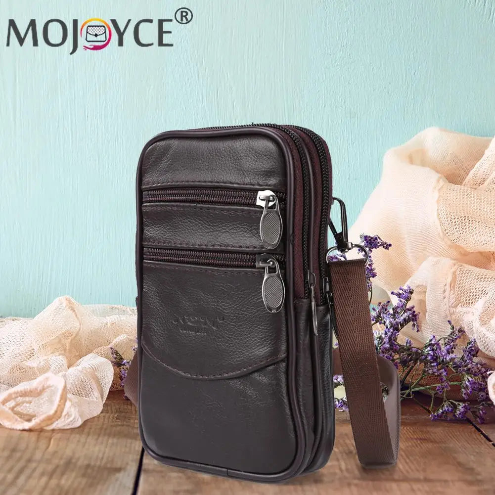 Casual Solid Crossbody Fanny Packs Men Leather Small Waist Bag Vintage