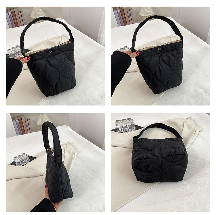 Casual Solid Women's Bucket Bags Soft Nylon High Capacity Female Shoulder Bags