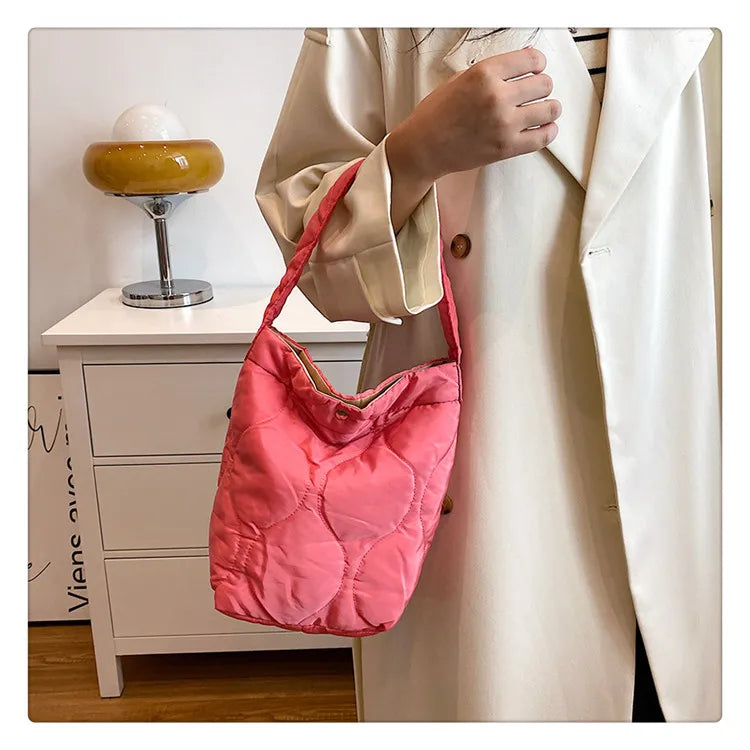 Casual Solid Women's Bucket Bags Soft Nylon High Capacity Female Shoulder Bags