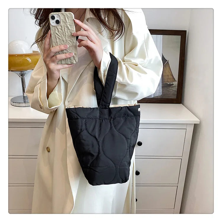 Casual Solid Women's Bucket Bags Soft Nylon High Capacity Female Shoulder Bags