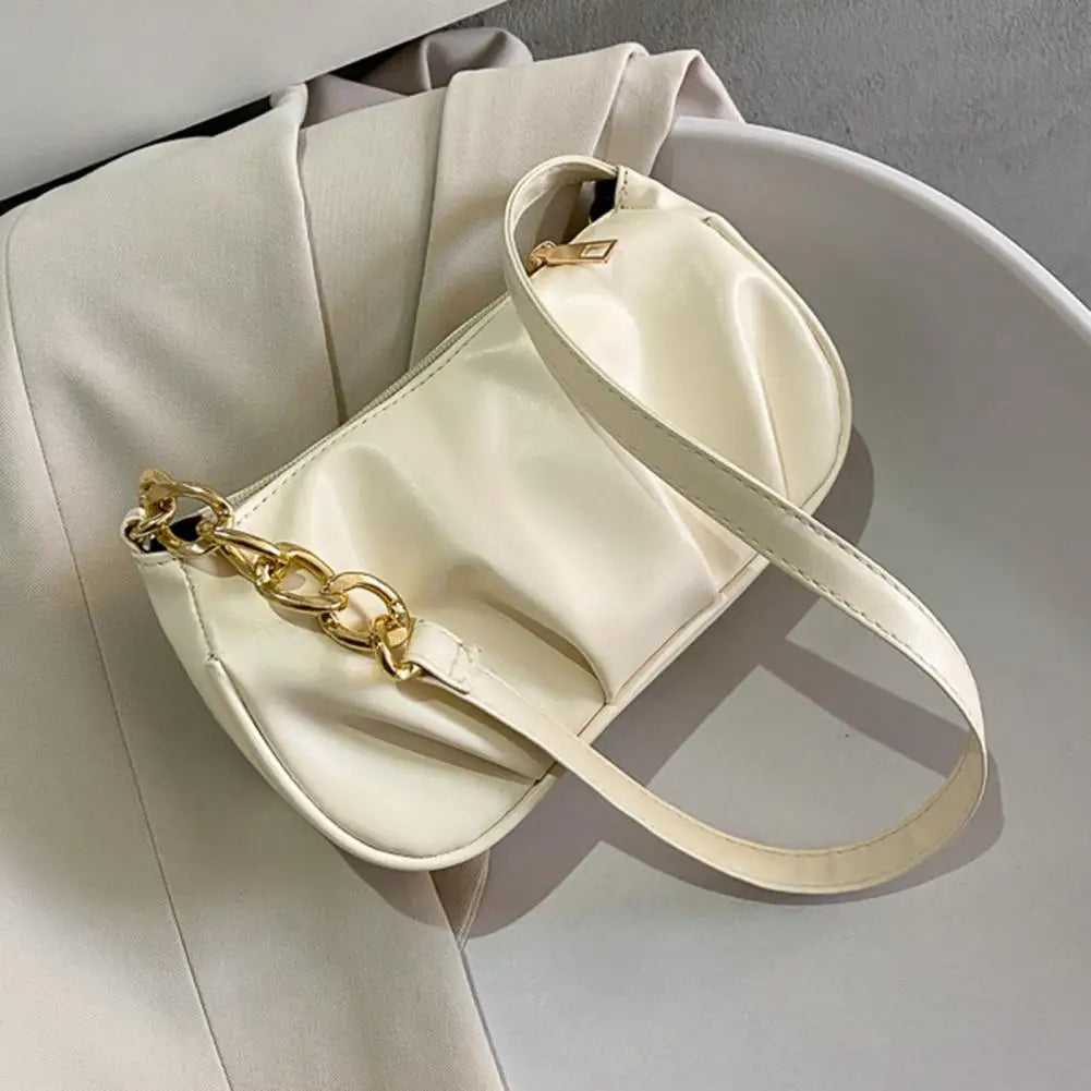 Casual Solid Underarm Shoulder Bag with Zipper Closure