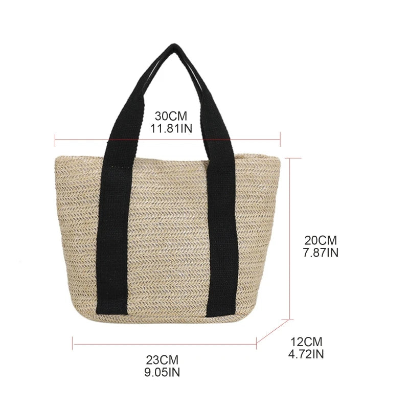 Casual Straw Bag Solid Handbag Weaving Shoulder Bag Woven Tote Bag