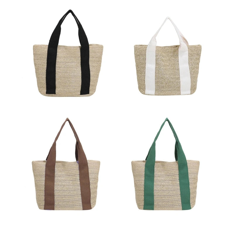 Casual Straw Bag Solid Handbag Weaving Shoulder Bag Woven Tote Bag
