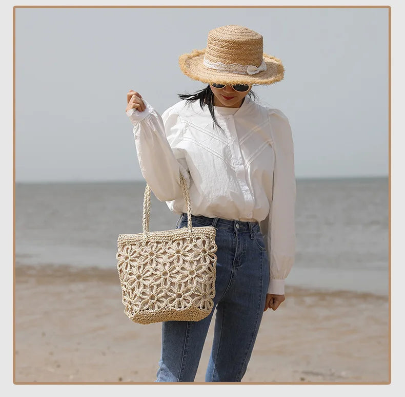 Casual Women Straw Woven Bag Shoulder Beach Rattan Handbag