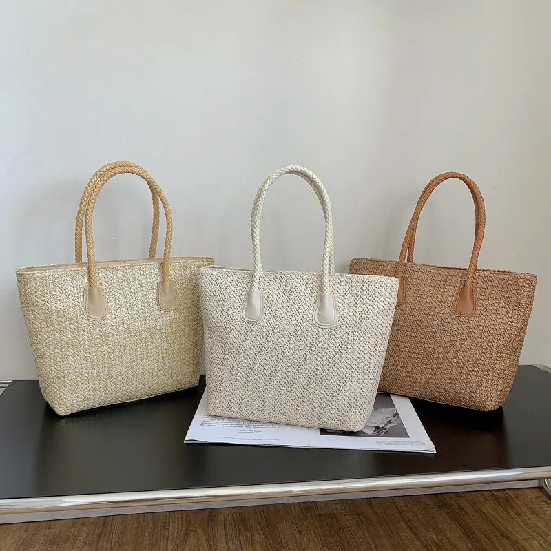 Casual Straw Shoulder Bag for Women Big Capacity Basket Beach Holiday Style