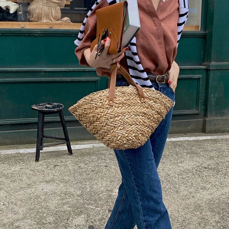 Casual Straw Women Shoulder Bags Woven Handbag Summer Beach Tote Shopping Bags