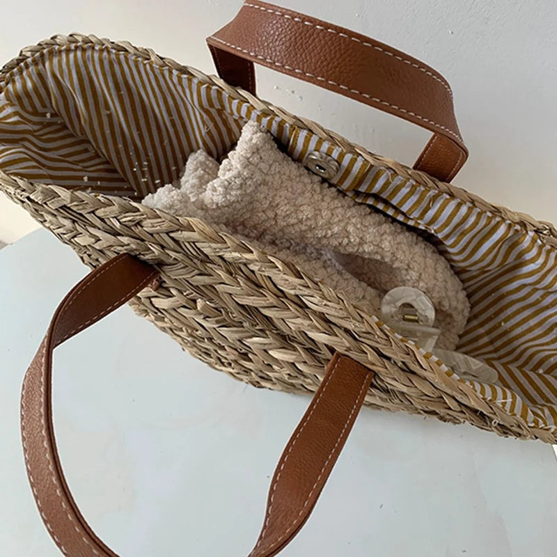 Casual Straw Women Shoulder Bags Woven Handbag Summer Beach Tote Shopping Bags
