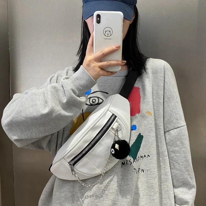 Casual Street Chest waist Bag Women canvas fanny pack Belt Pouch Chain Zipper