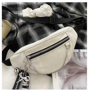 Casual Street Chest waist Bag Women canvas fanny pack Belt Pouch Chain Zipper