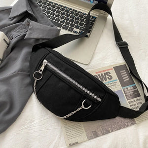 Casual Street Chest waist Bag Women canvas fanny pack Belt Pouch Chain Zipper