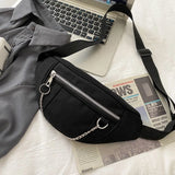 Casual Street Chest waist Bag Women canvas fanny pack Belt Pouch Chain Zipper