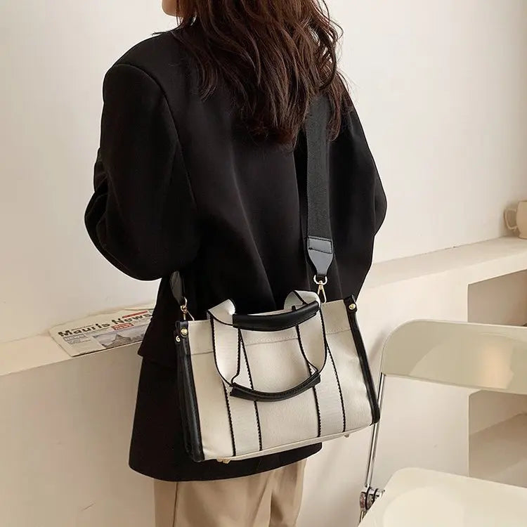 Casual Striped Canvas Large Tote Bag Women Handbags Shoulder Crossbody Bags