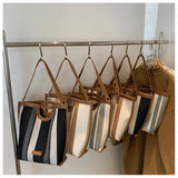 Casual Striped Canvas Tote Bag Women Shoulder Bags Lady Handbags