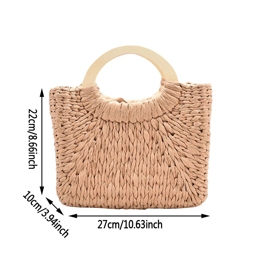 Casual Summer Straw Tote Bag Women Travel Handbag Lady Shoulder Beach Soild