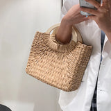 Casual Summer Straw Tote Bag Women Travel Handbag Lady Shoulder Beach Soild