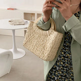 Casual Summer Straw Tote Bag Women Travel Handbag Lady Shoulder Beach Soild