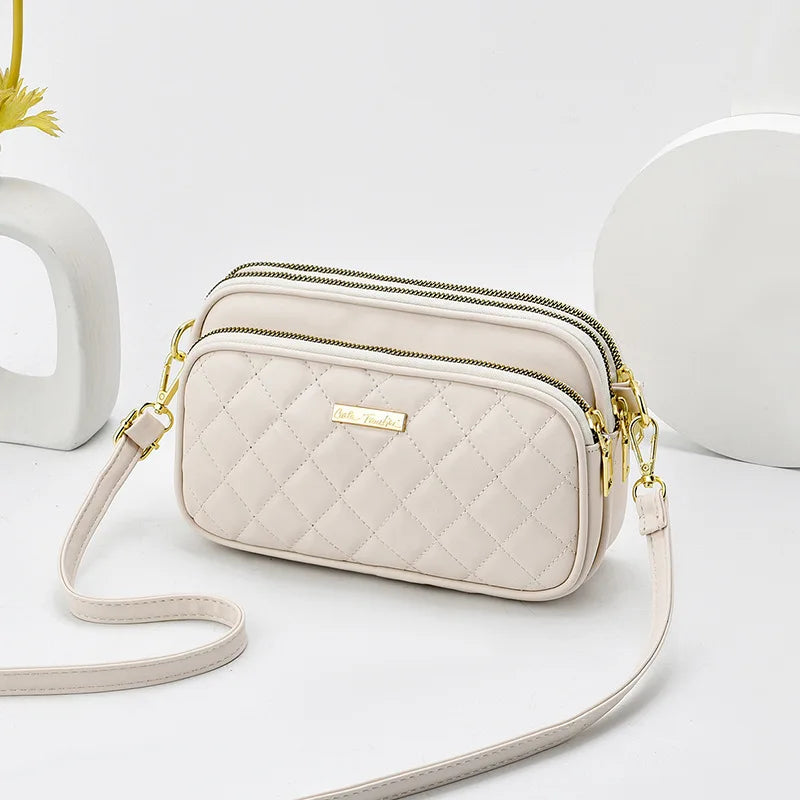 Casual Three Layer Lozenge Shoulder Bag For Women