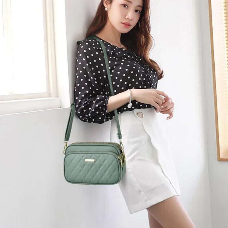 Casual Three Layer Lozenge Shoulder Bag For Women