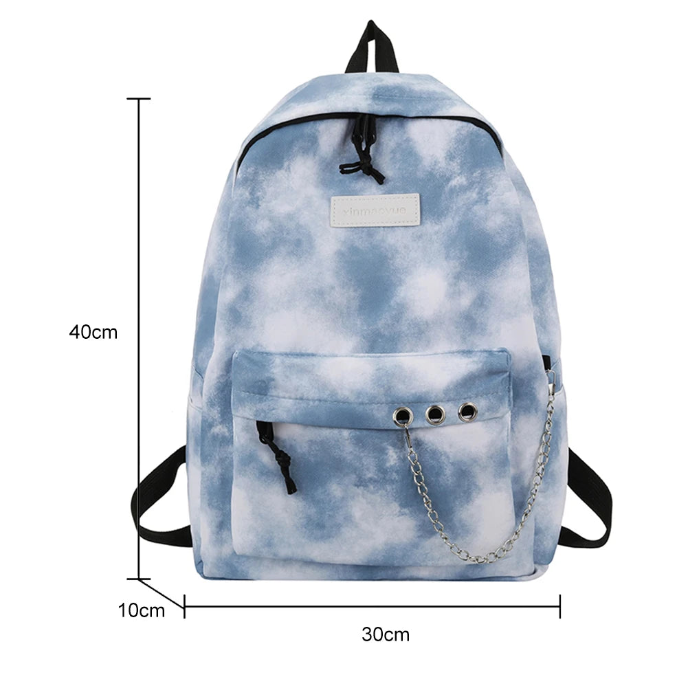 Tie Dye School Backpack for Girls Gradient Chain Travel Bag