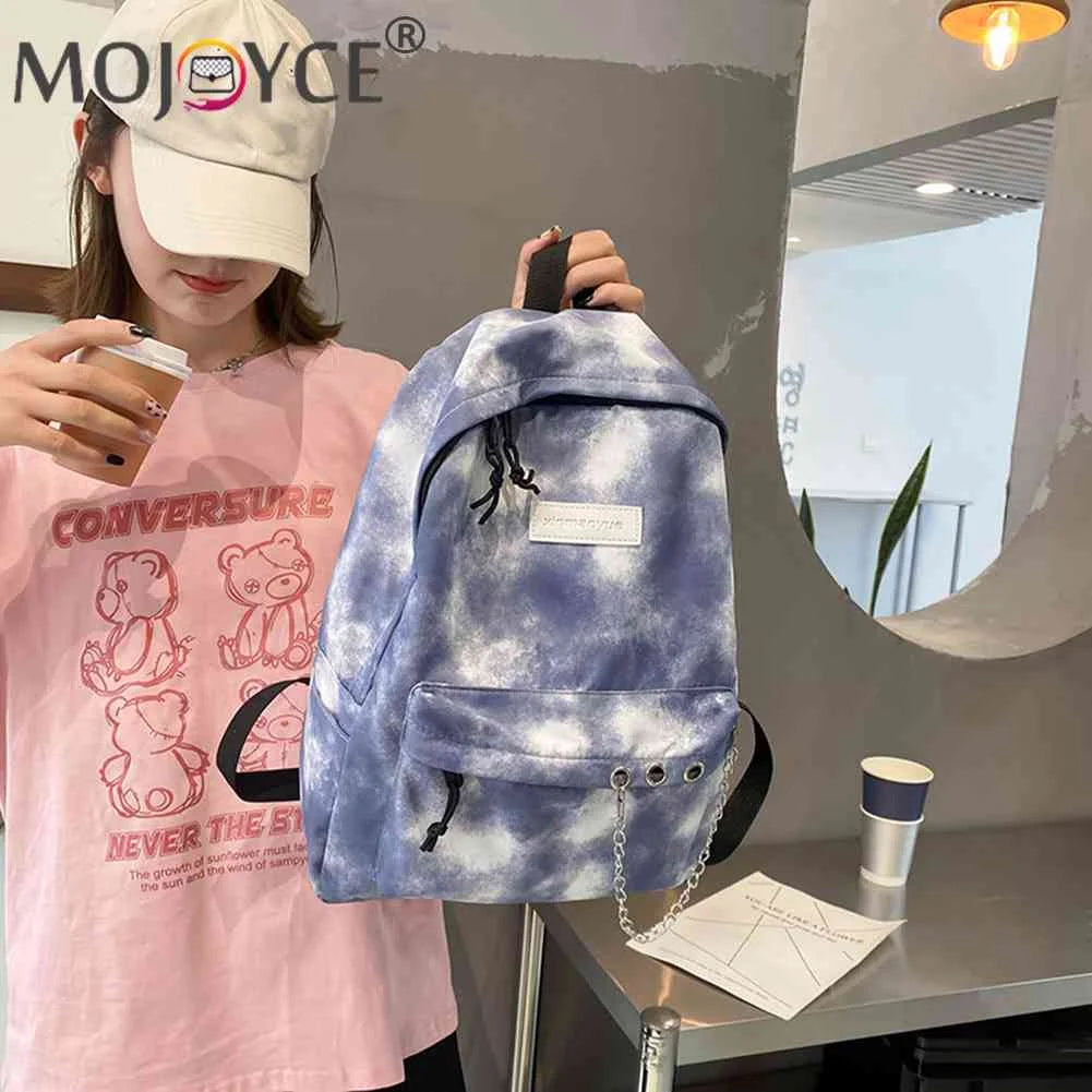 Tie Dye Girls Backpack Chain Travel Large Capacity Knapsack