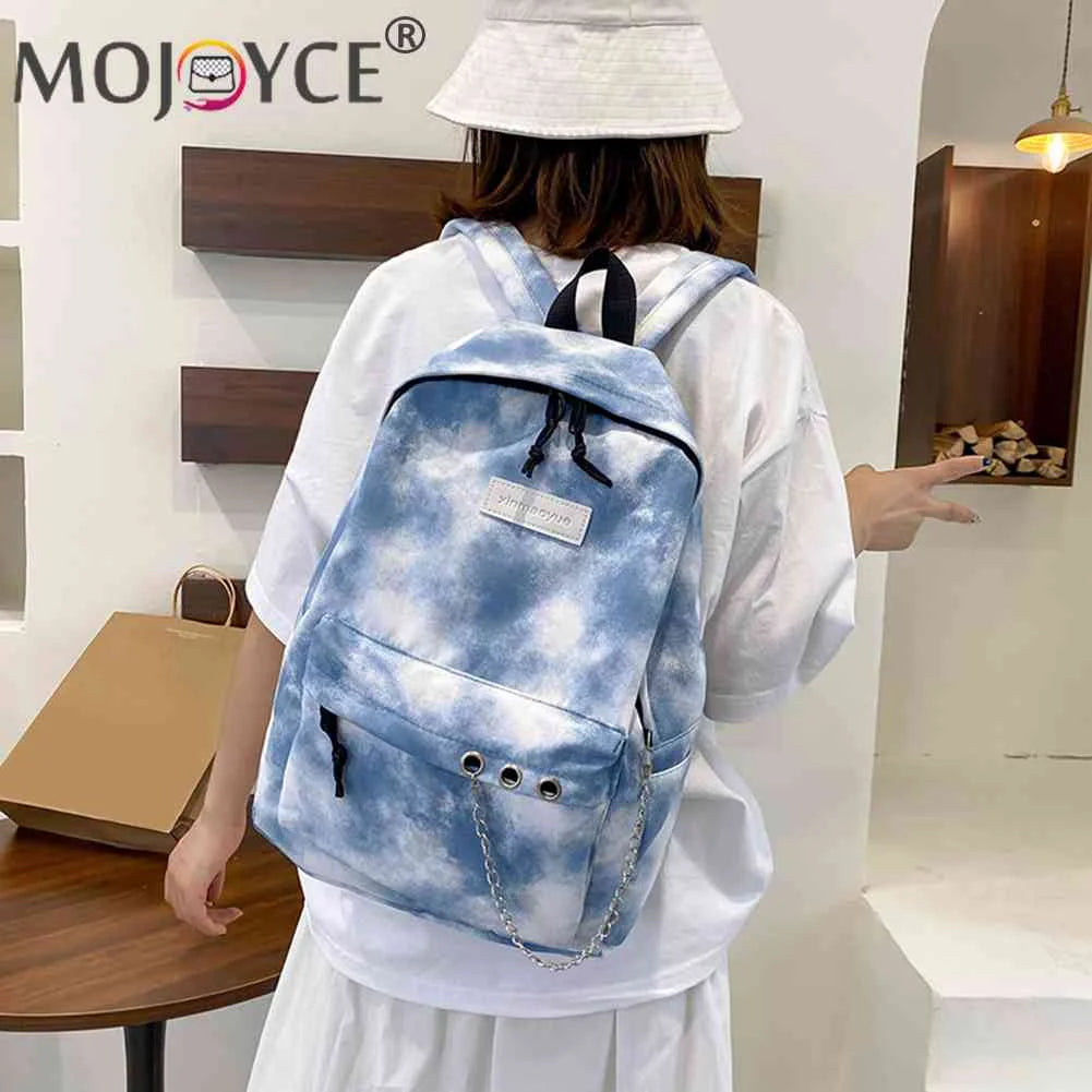 Tie Dye Girls Backpack Chain Travel Large Capacity Knapsack