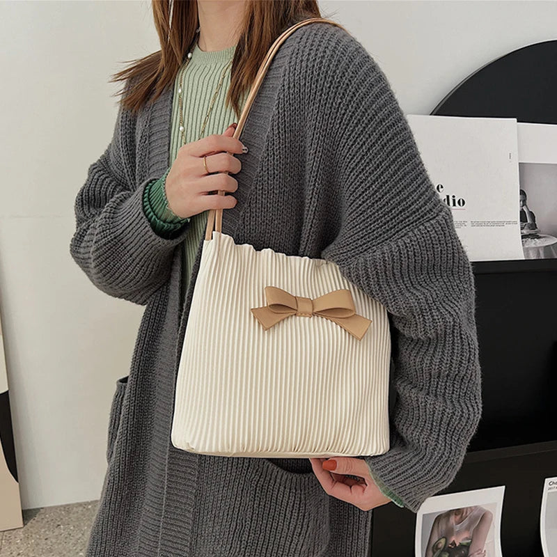 Casual Tote Bags Bowknot INS Women Shoulder Bags Bucket Middle Capacity