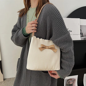 Casual Tote Bags Bowknot INS Women Shoulder Bags Bucket Middle Capacity